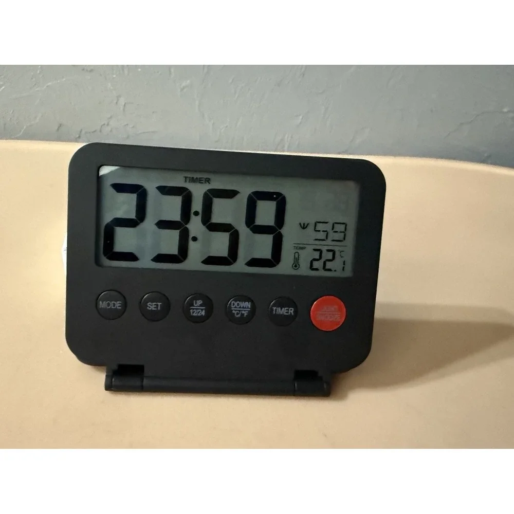 Small Digital Travel Alarm Clock, Large LCD Display Front Button‎ with Black